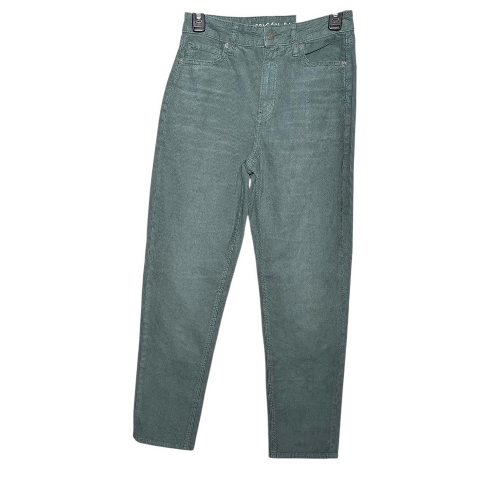 American Eagle Mom Straight Jean Green Corduroy Pants Size 26/2 NEW High Rise‎